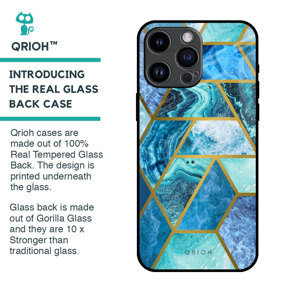 Turquoise Geometrical Marble Glass Case for iPhone 14 Pro Max