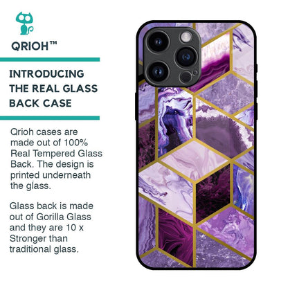 Purple Rhombus Marble Glass Case for iPhone 14 Pro Max