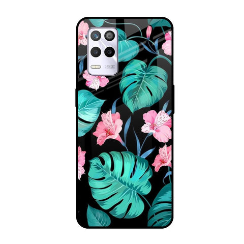 Tropical Leaves & Pink Flowers Realme 9 5G Glass Cases & Covers Online