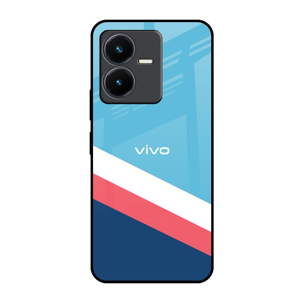 Pink & White Stripes Vivo Y22 Glass Back Cover Online