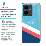 Pink & White Stripes Glass Case For Vivo Y22