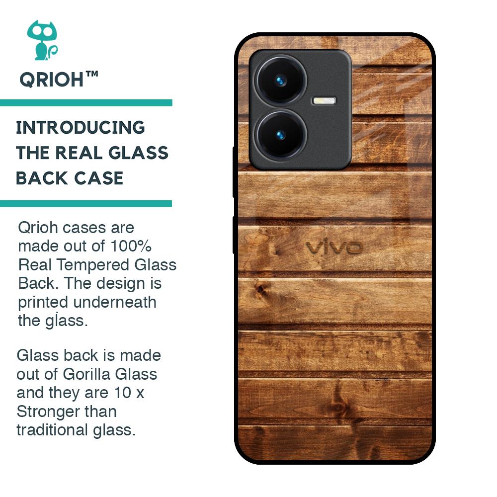Wooden Planks Glass Case for Vivo Y22