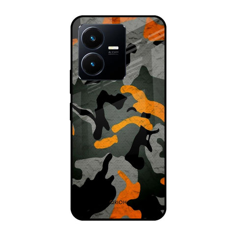 Camouflage Orange Vivo Y22 Glass Cases & Covers Online