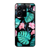 Tropical Leaves & Pink Flowers Vivo Y22 Glass Cases & Covers Online