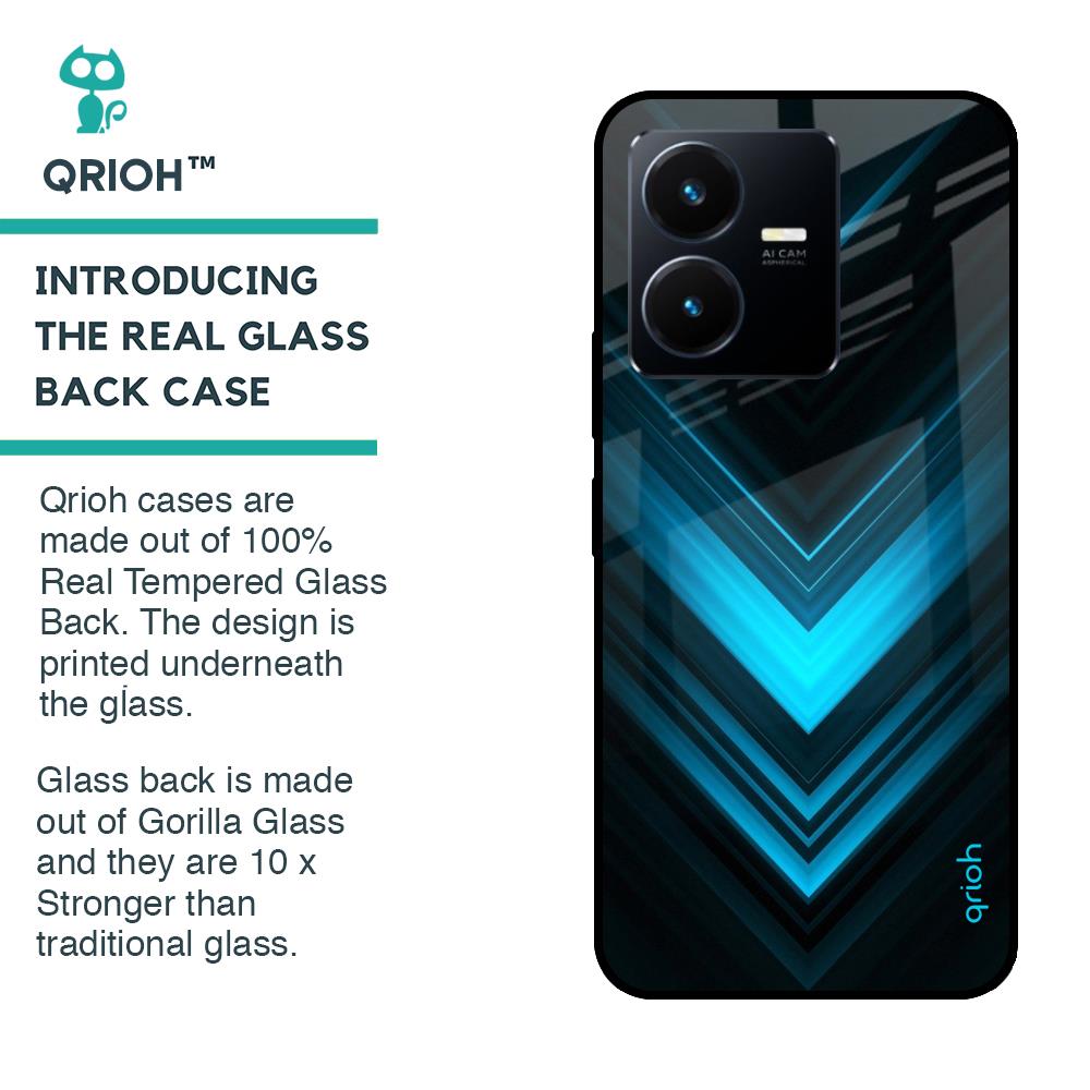Vertical Blue Arrow Glass Case For Vivo Y22