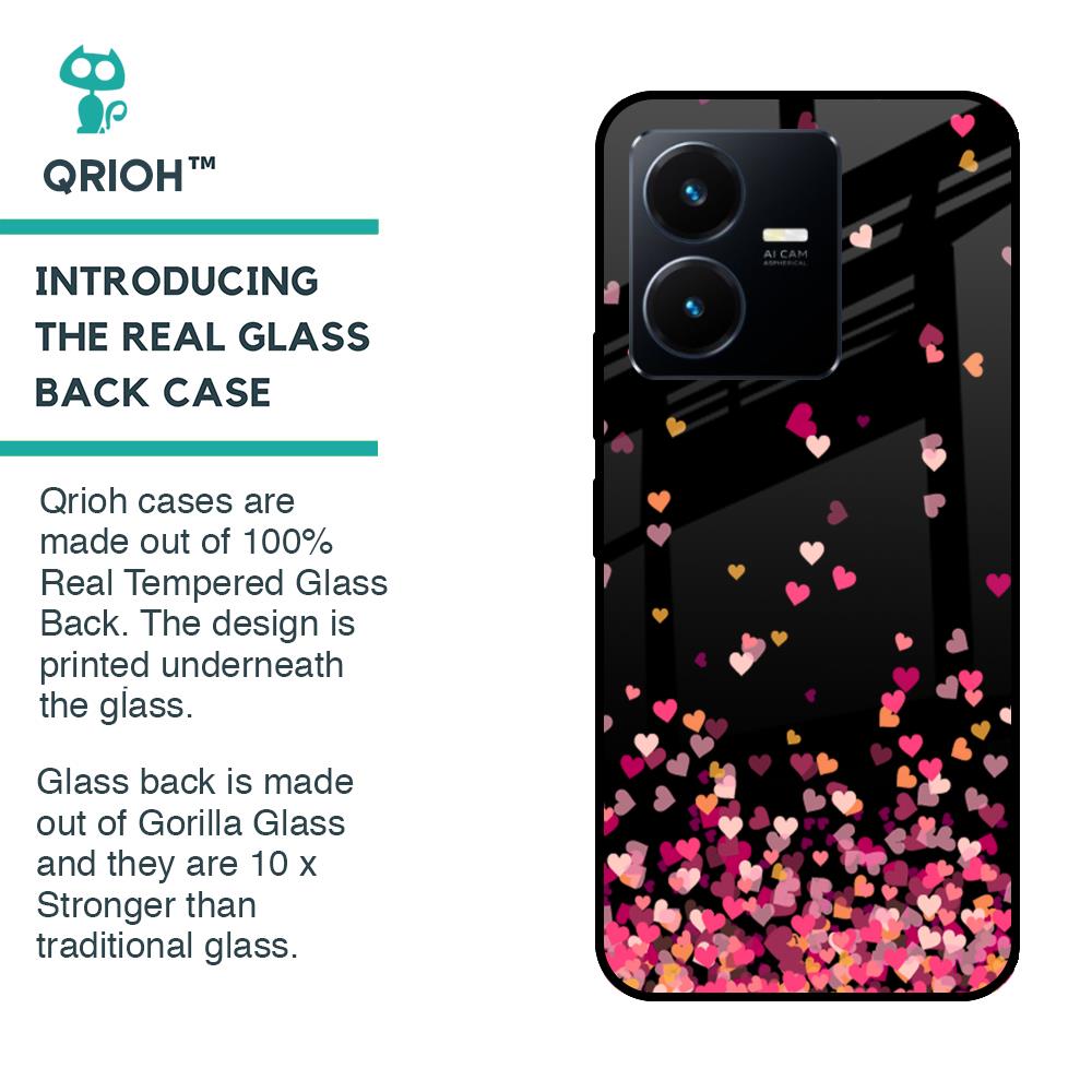 Heart Rain Fall Glass Case For Vivo Y22