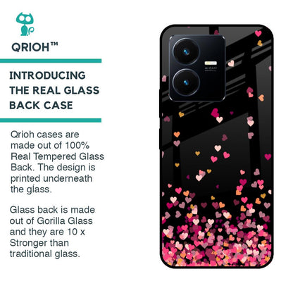 Heart Rain Fall Glass Case For Vivo Y22