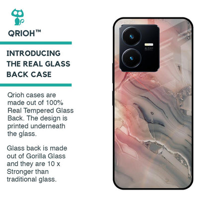Pink And Grey Marble Glass Case For Vivo Y22