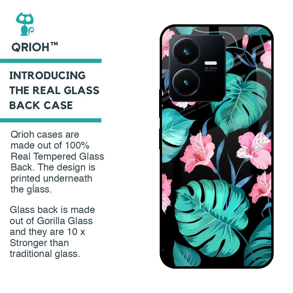 Tropical Leaves & Pink Flowers Glass case for Vivo Y22