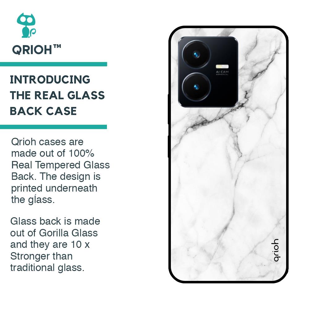 Modern White Marble Glass case for Vivo Y22