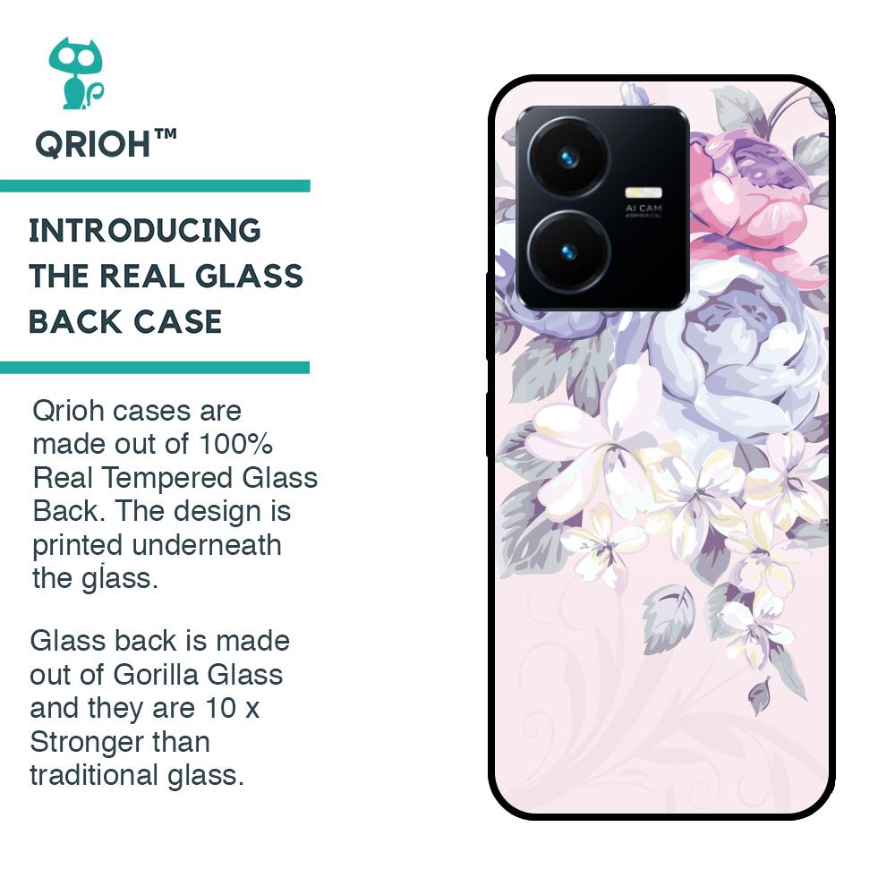Elegant Floral Glass case for Vivo Y22