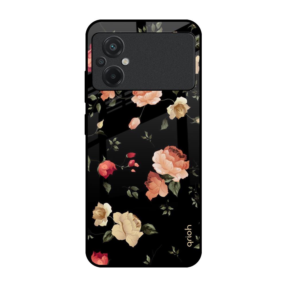 Black Spring Floral Poco M5 Glass Back Cover Online