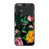 Flowers & Butterfly Poco M5 Glass Back Cover Online