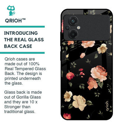 Black Spring Floral Glass Case for Poco M5
