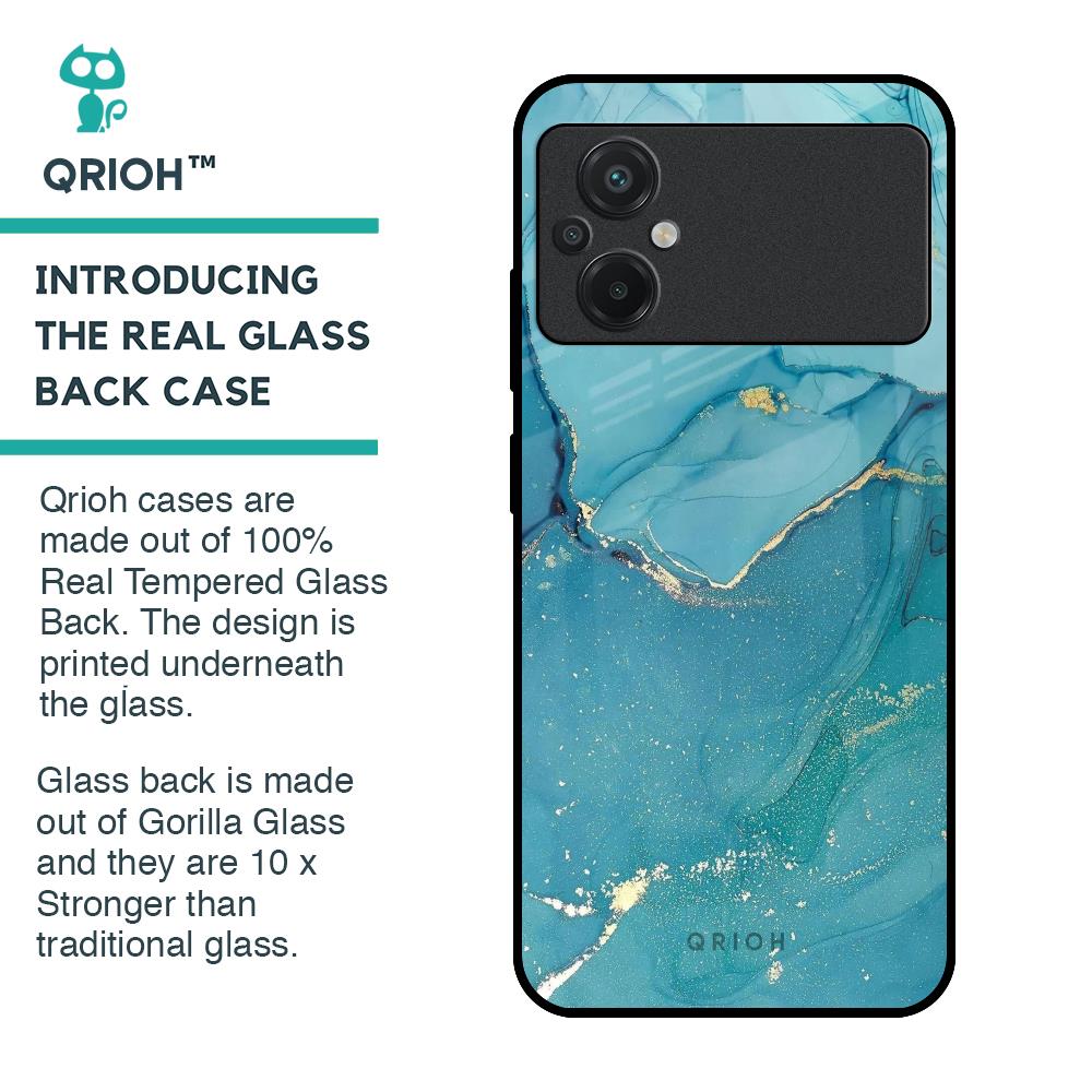 Blue Golden Glitter Glass Case for Poco M5
