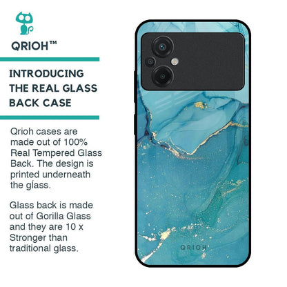 Blue Golden Glitter Glass Case for Poco M5