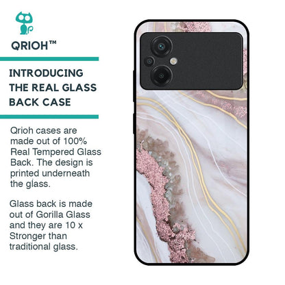 Pink & Gold Gllitter Marble Glass Case for Poco M5