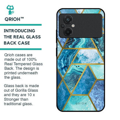 Turquoise Geometrical Marble Glass Case for Poco M5