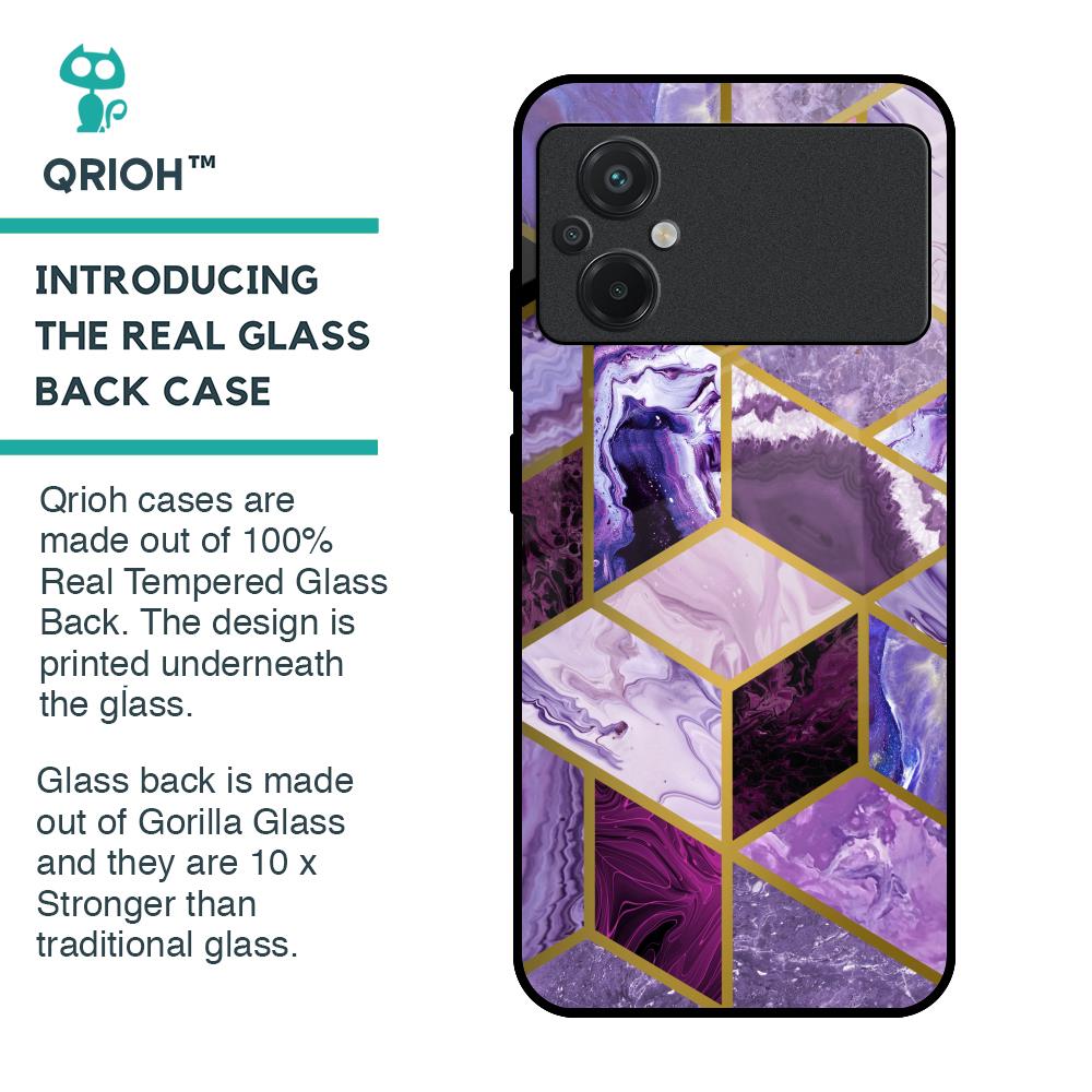Purple Rhombus Marble Glass Case for Poco M5