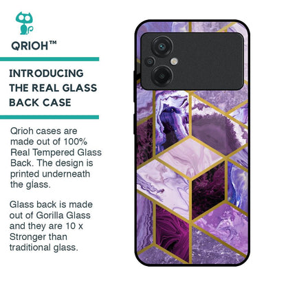 Purple Rhombus Marble Glass Case for Poco M5
