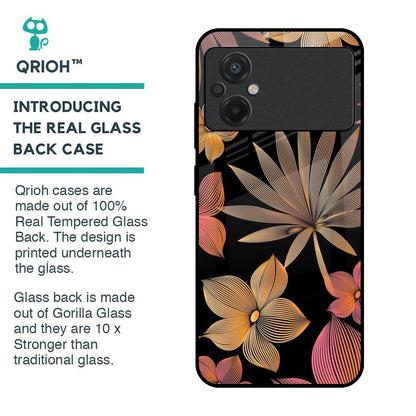Lines Pattern Flowers Glass Case for Poco M5