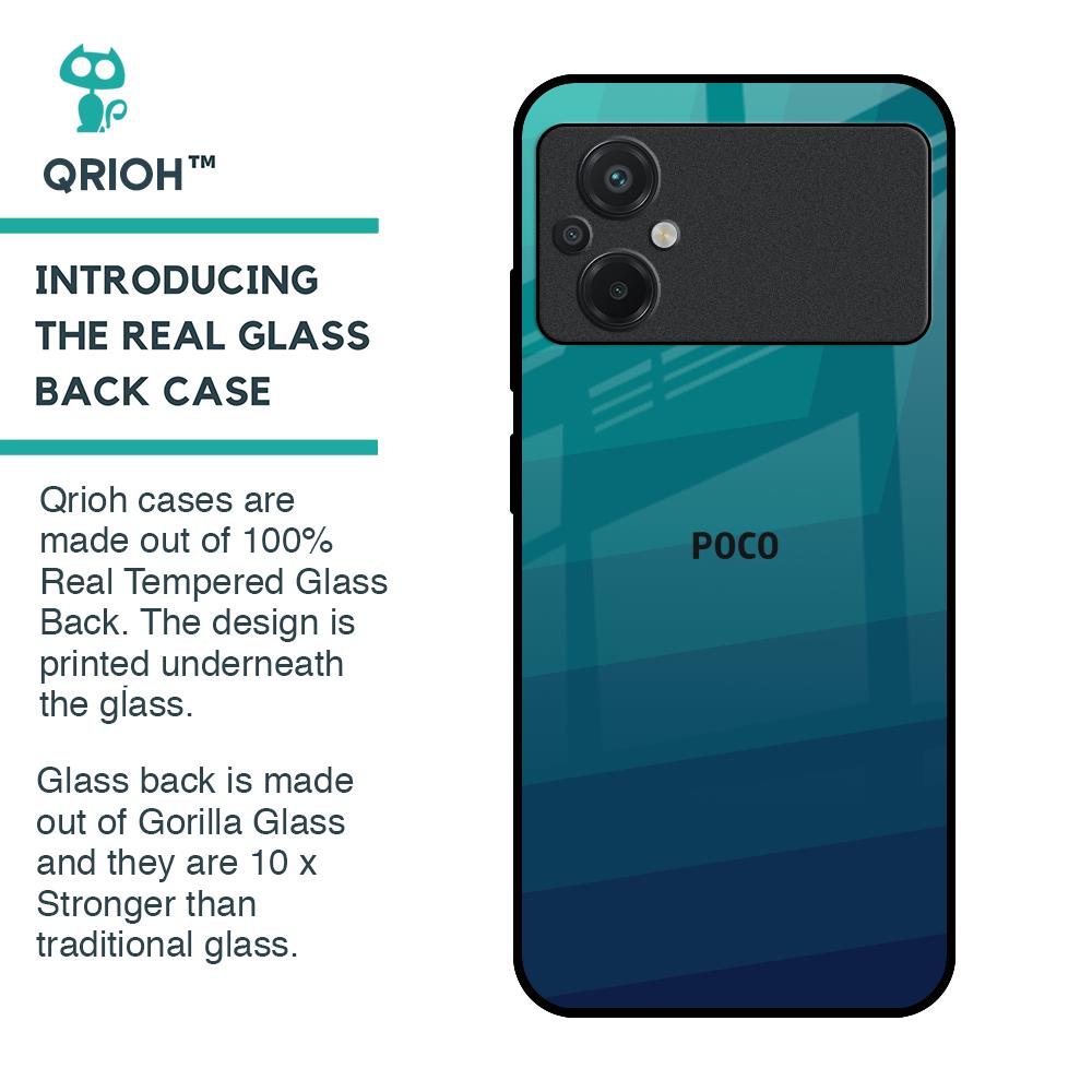 Green Triangle Pattern Glass Case for Poco M5