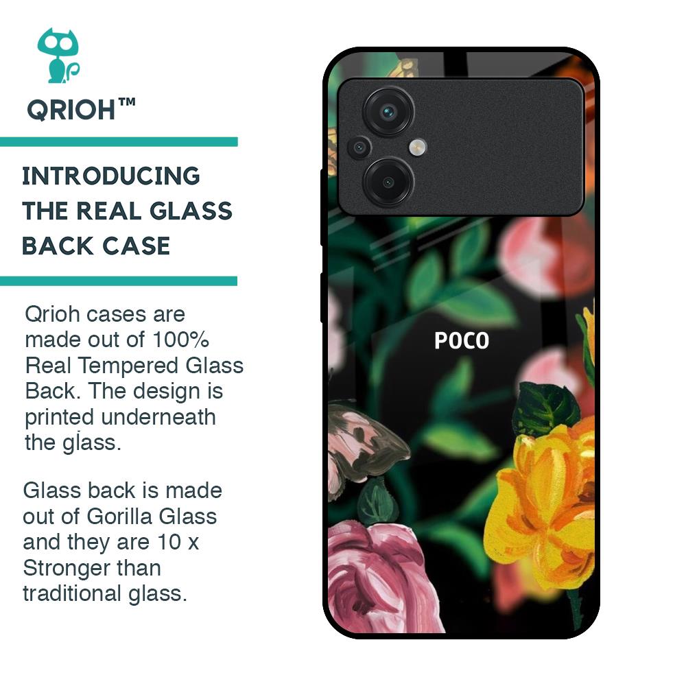 Flowers & Butterfly Glass Case for Poco M5