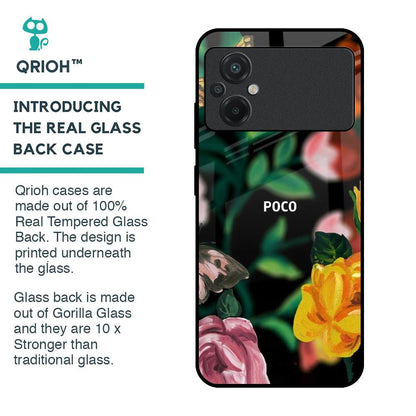 Flowers & Butterfly Glass Case for Poco M5