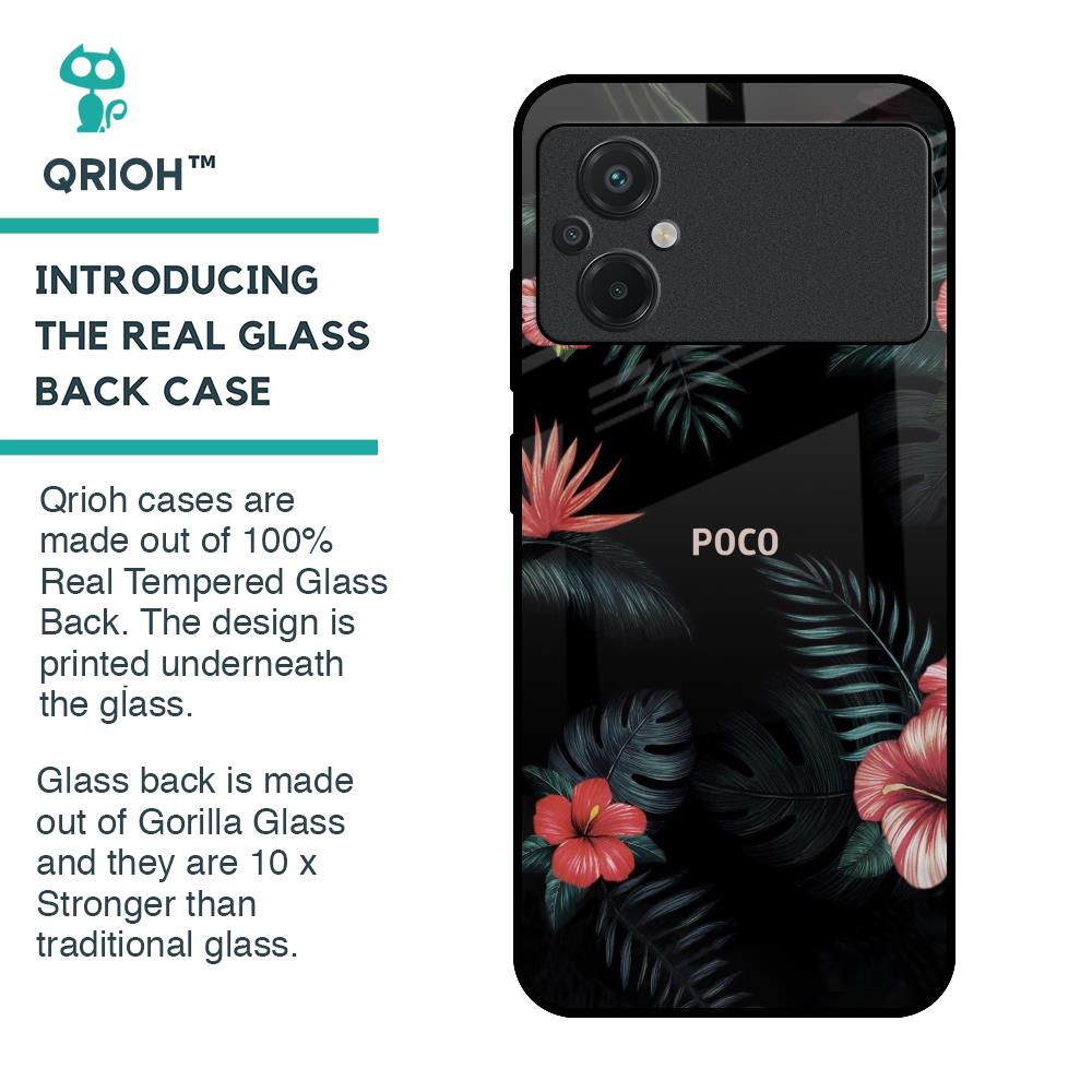 Tropical Art Flower Glass Case for Poco M5