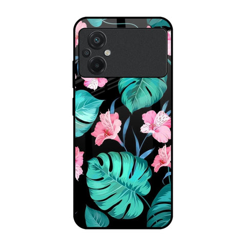 Tropical Leaves & Pink Flowers Poco M5 Glass Cases & Covers Online