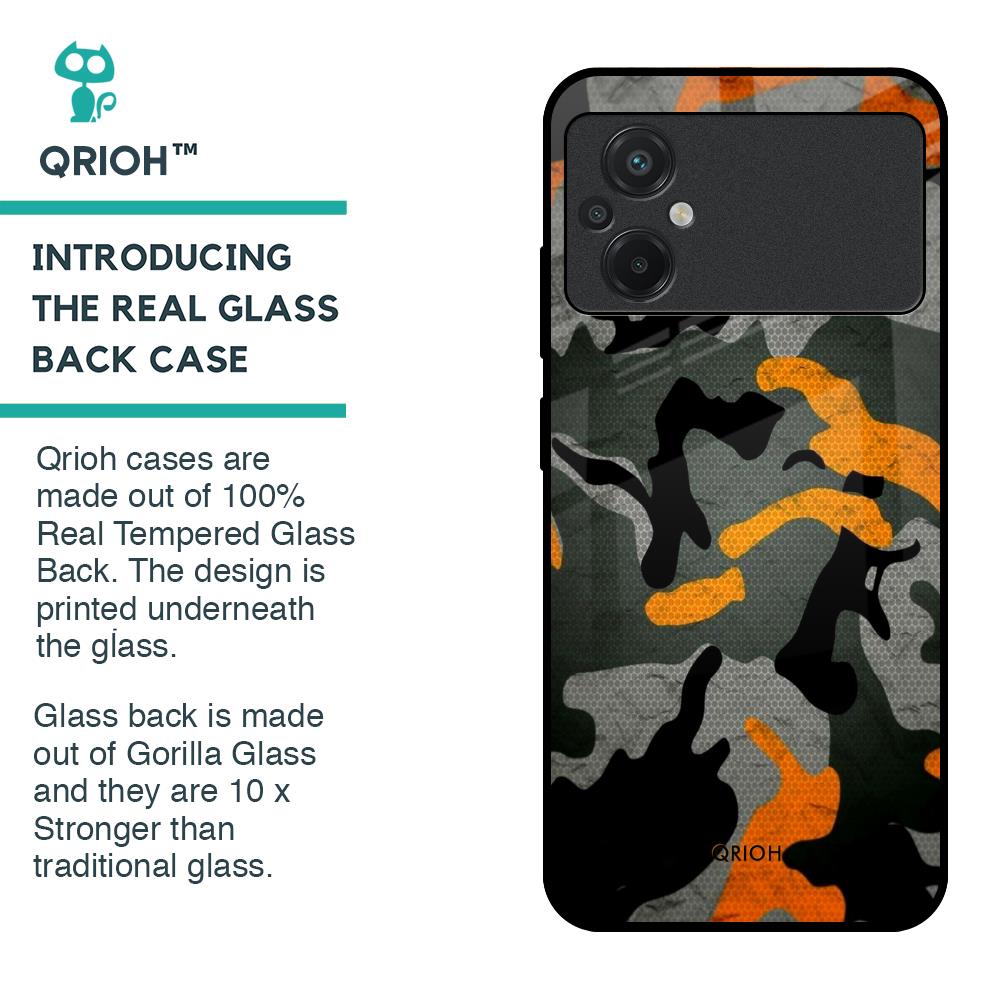 Camouflage Orange Glass Case For Poco M5