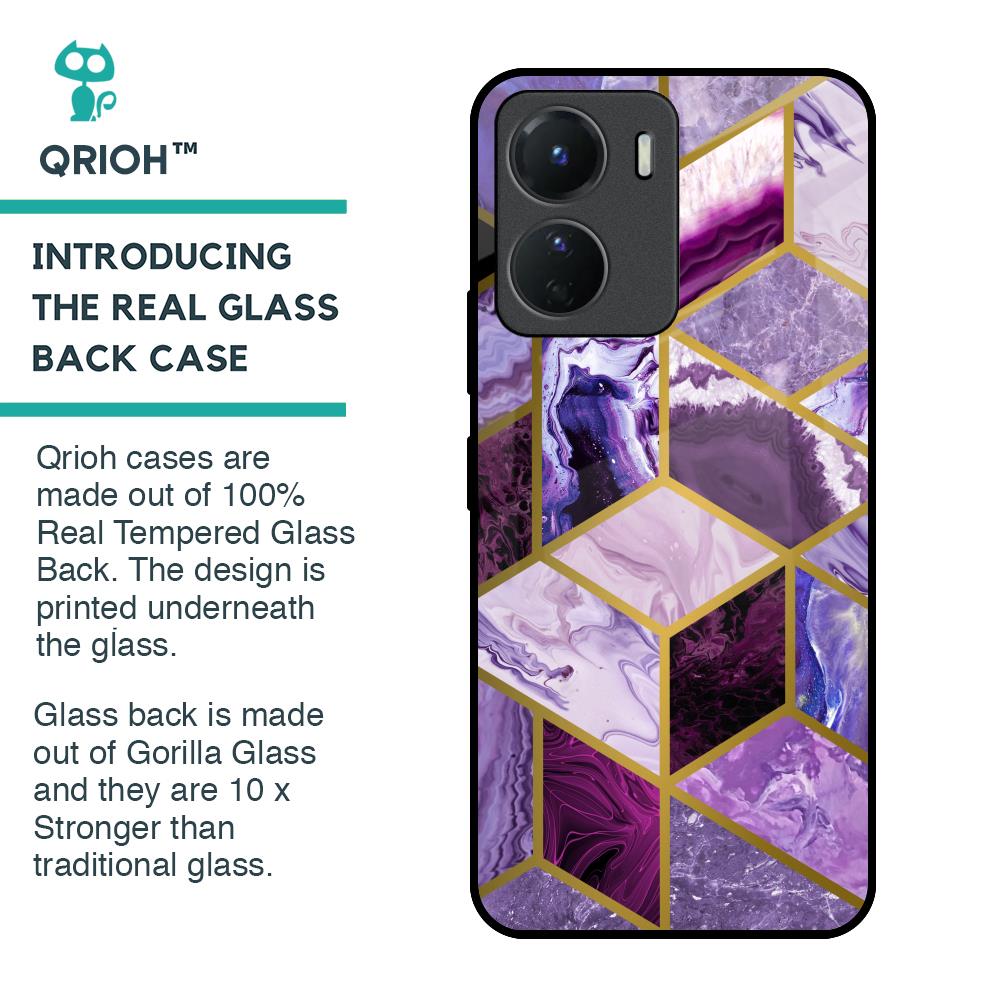 Purple Rhombus Marble Glass Case for Vivo Y16