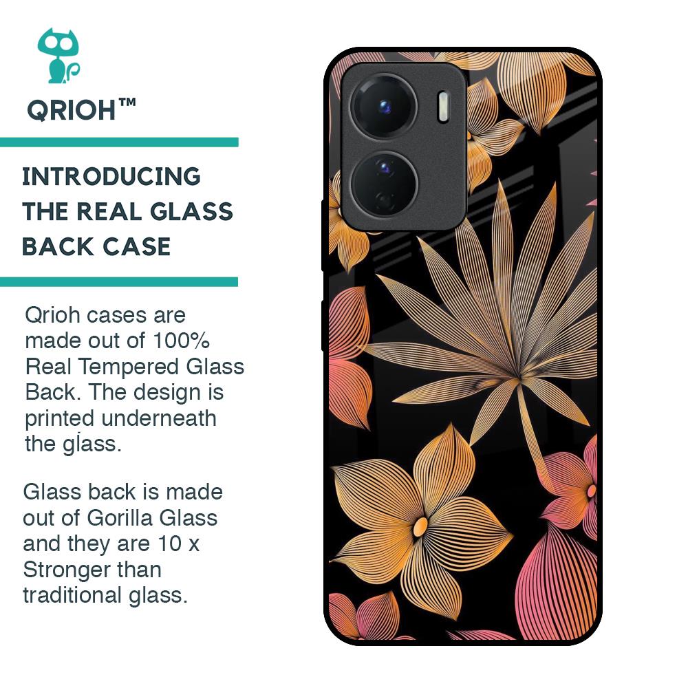 Lines Pattern Flowers Glass Case for Vivo Y16