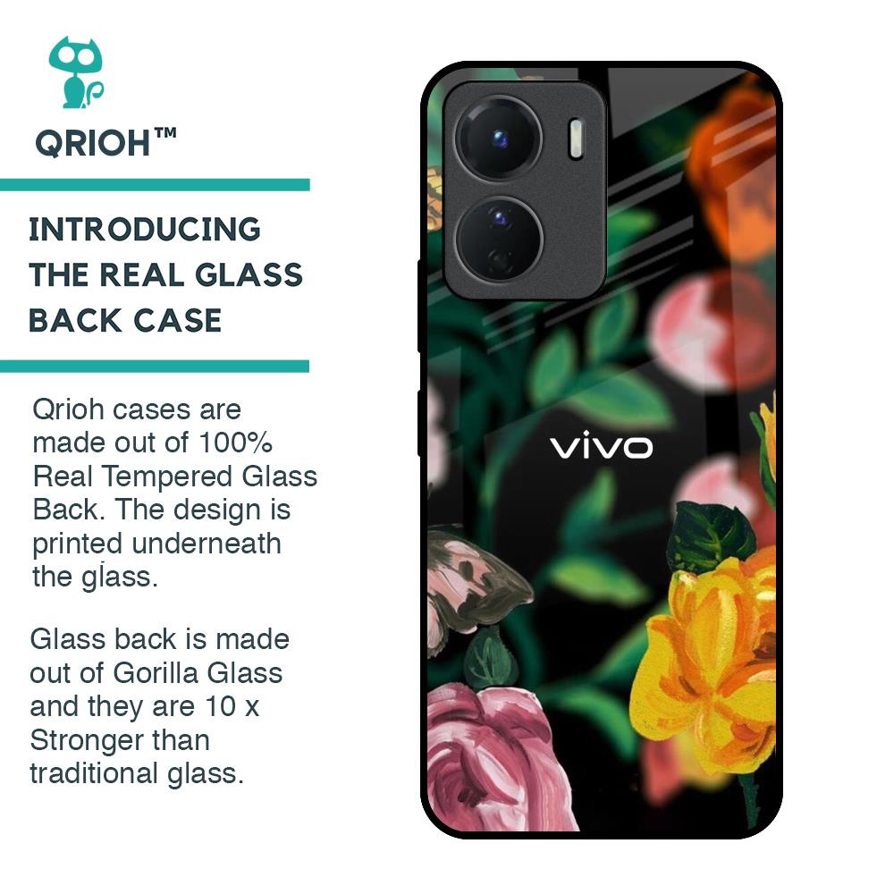 Flowers & Butterfly Glass Case for Vivo Y16