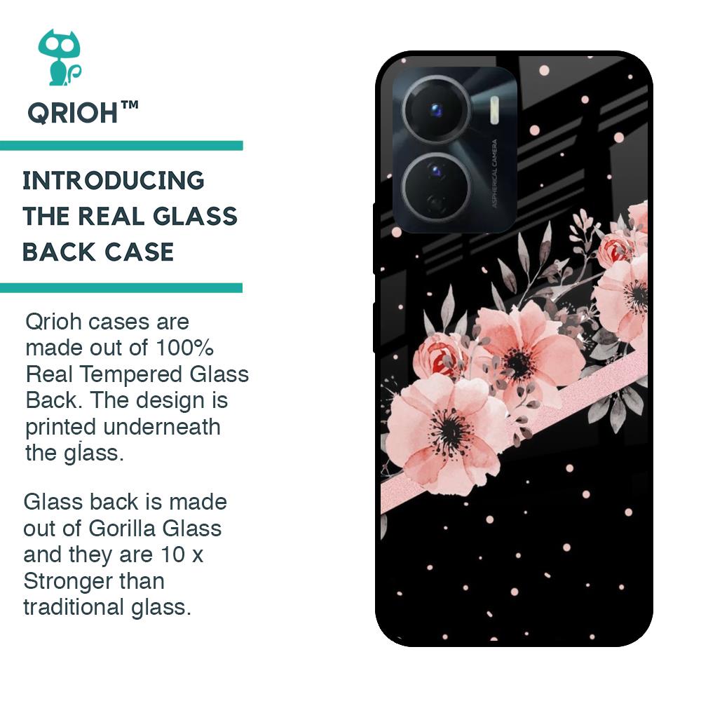 Floral Black Band Glass Case For Vivo Y16