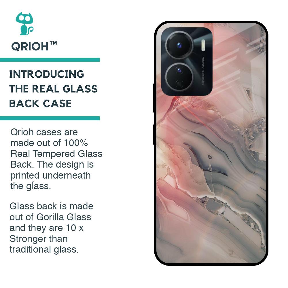 Pink And Grey Marble Glass Case For Vivo Y16