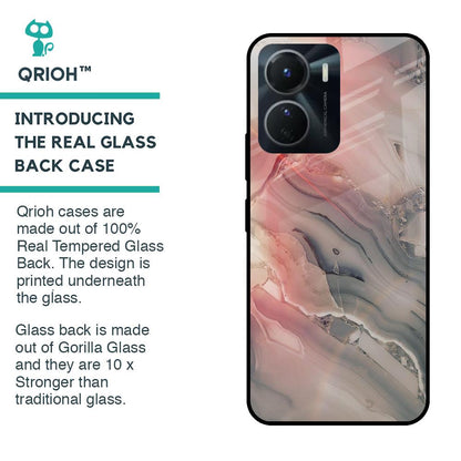 Pink And Grey Marble Glass Case For Vivo Y16