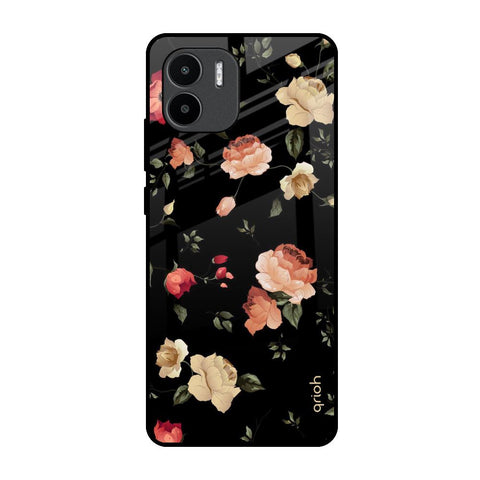 Black Spring Floral Redmi A1 Glass Back Cover Online