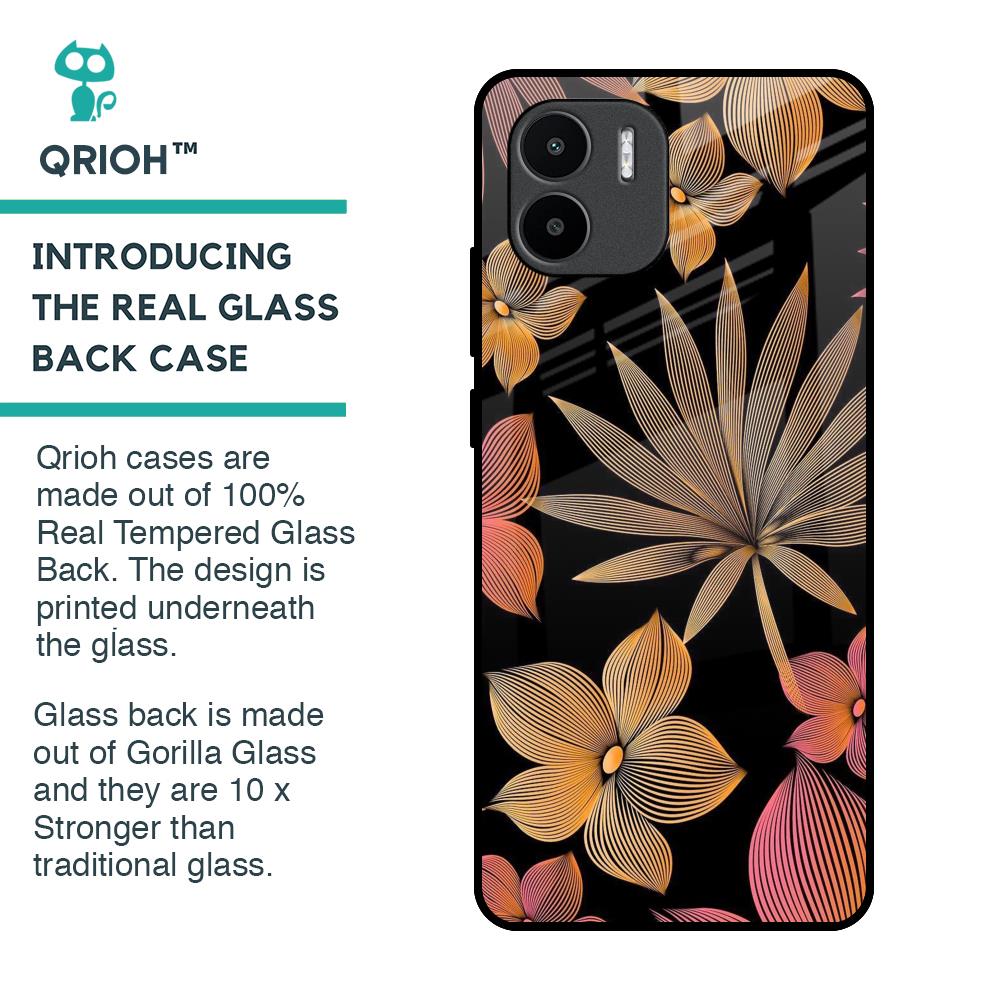 Lines Pattern Flowers Glass Case for Redmi A1