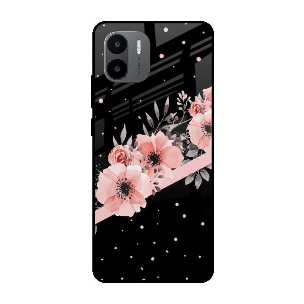 Floral Black Band Redmi A1 Glass Cases & Covers Online