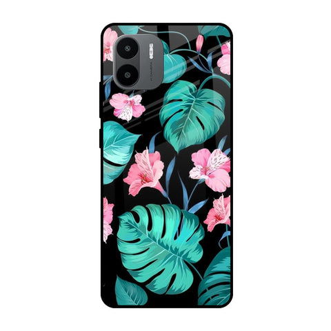 Tropical Leaves & Pink Flowers Redmi A1 Glass Cases & Covers Online