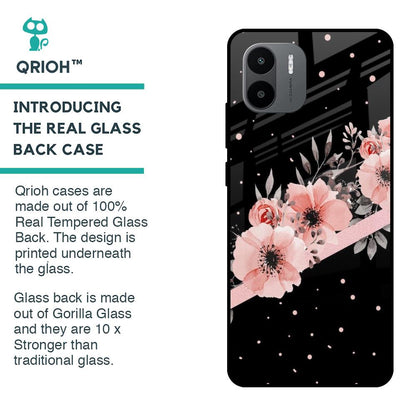 Floral Black Band Glass Case For Redmi A1