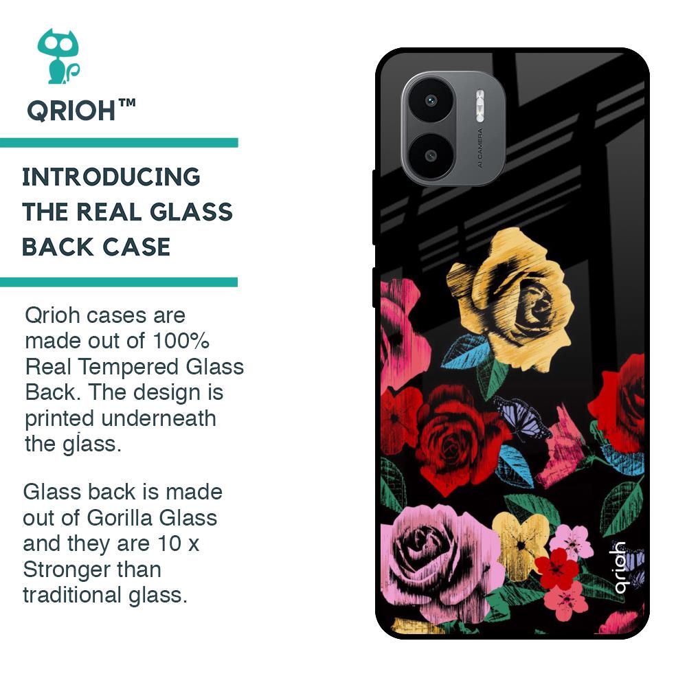 Floral Decorative Glass Case For Redmi A1