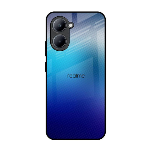 Blue Rhombus Pattern Realme C33 Glass Back Cover Online