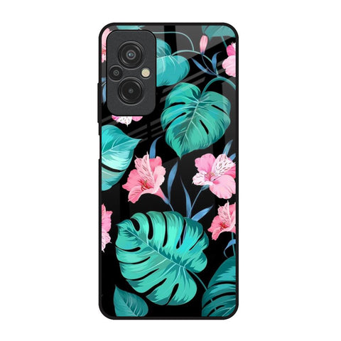 Tropical Leaves & Pink Flowers Redmi 11 Prime Glass Back Cover Online