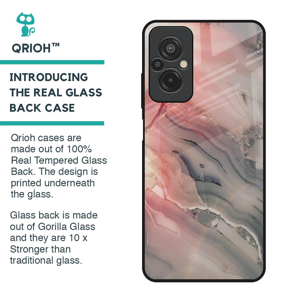 Pink And Grey Marble Glass Case For Redmi 11 Prime