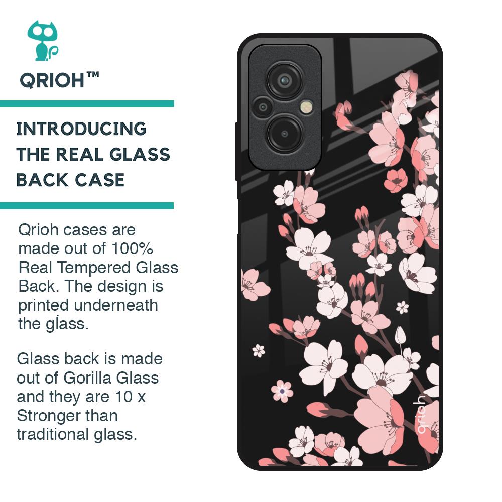Black Cherry Blossom Glass Case for Redmi 11 Prime