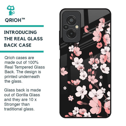 Black Cherry Blossom Glass Case for Redmi 11 Prime