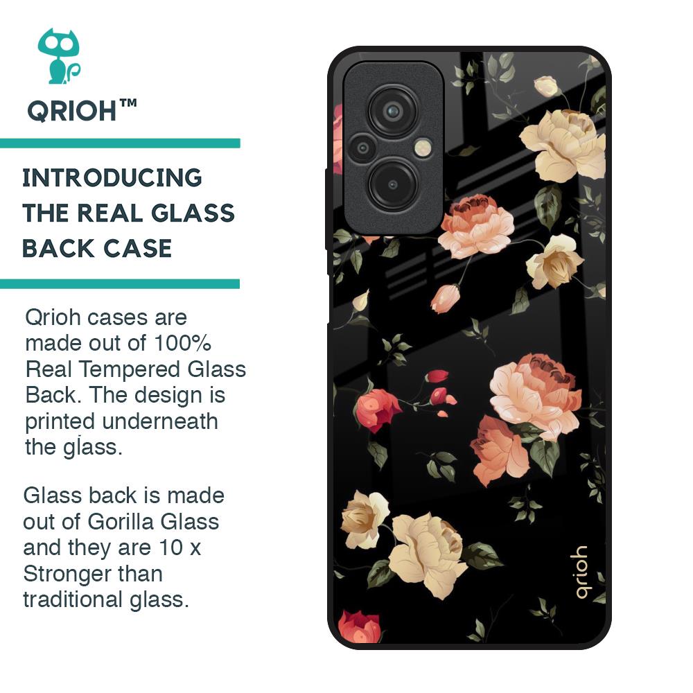 Black Spring Floral Glass Case for Redmi 11 Prime