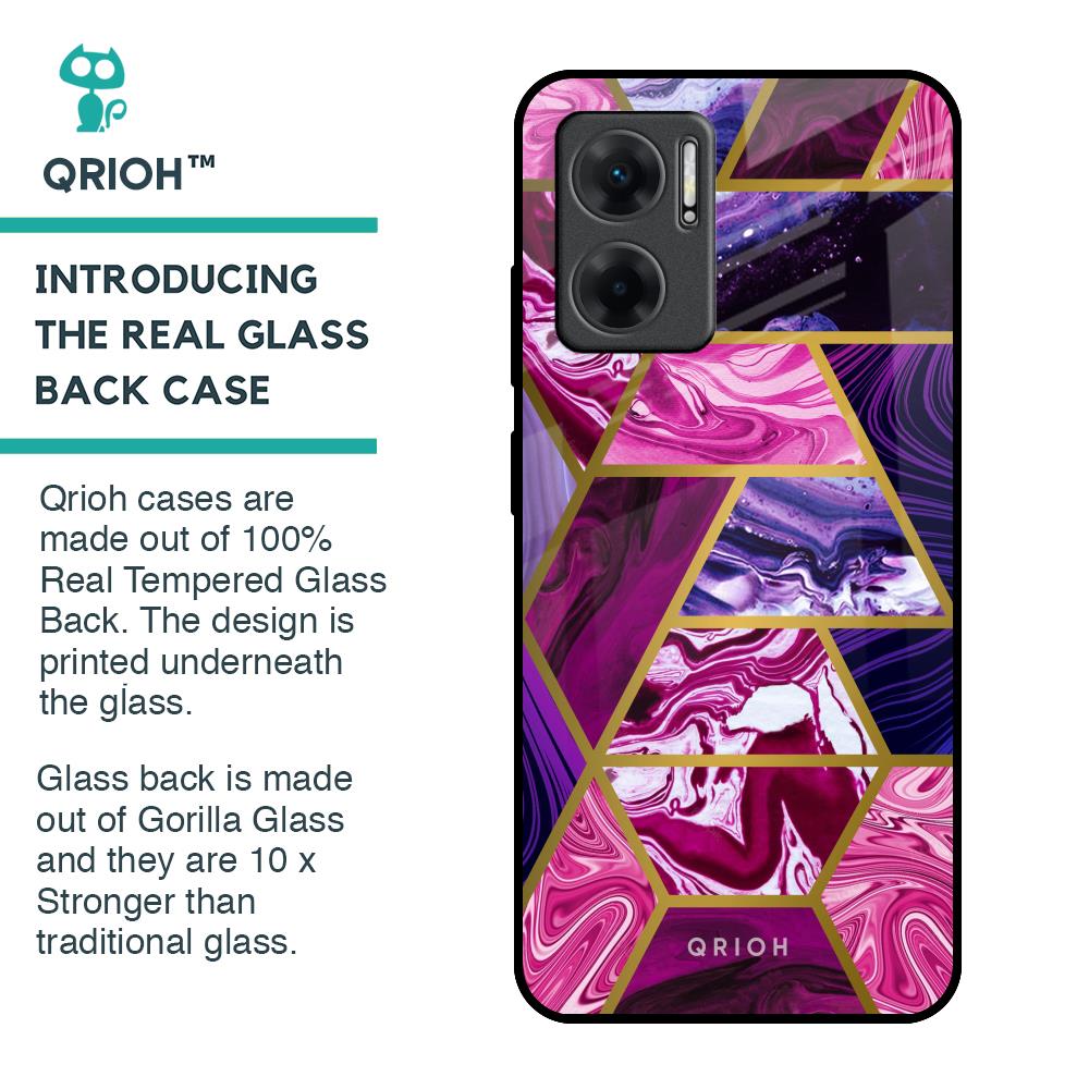 Electroplated Geometric Marble Glass Case for Redmi 11 Prime 5G